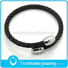 Black Leather Mens Jewelry Bangle Stainless Steel Charm Leather Bangle Fashion Men Bracelet